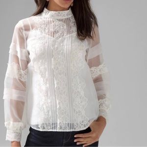 NWOT  WHITE HOUSE BLACK MARKET organza lace blouse top